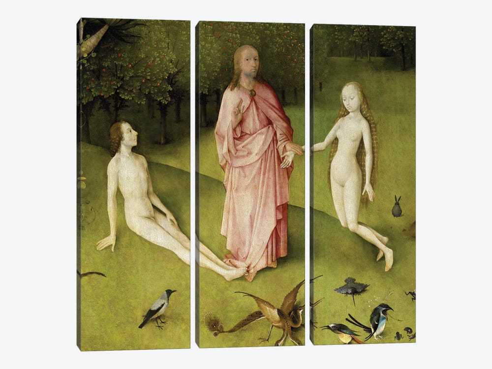 Detail Of God Presenting Eve To Adam, The Garden Of Earthly Delights, 1490-1500 by Hieronymus Bosch 3-piece Canvas Art