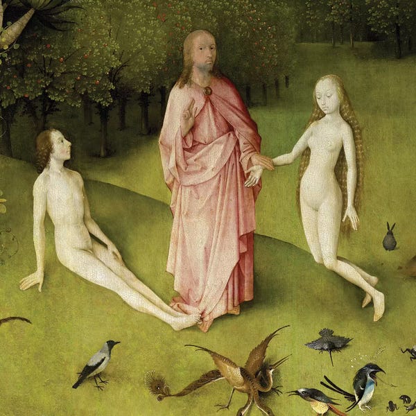 Hieronymus Bosch: Detail Of God Presenting Eve To Adam, The Garden Of Earthly Delights, 1490-1500 by Hieronymus Bosch