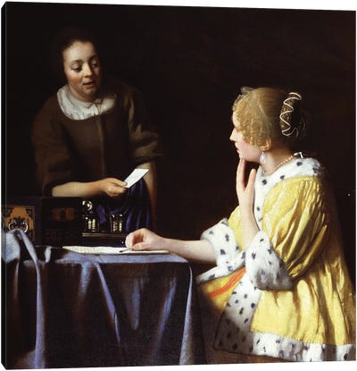 Mistress And Maid, 1666-67 Canvas Art Print - Johannes Vermeer