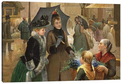 Buying flowers, 19th century Canvas Art Print