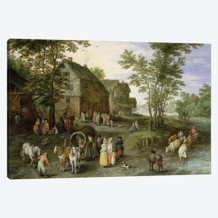 Village Landscape with Figures Preparing to Depart, 1613/1617  Canvas Print #BMN650} by Jan Brueghel the Elder Art Print