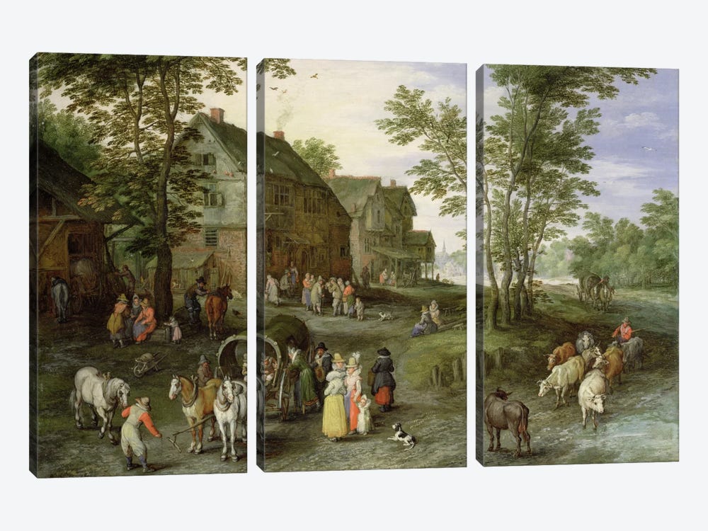 Village Landscape with Figures Preparing to Depart, 1613/1617  3-piece Canvas Artwork