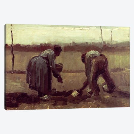 Two Peasants Planting Potatoes, 1885 Canvas Print #BMN6517} by Vincent van Gogh Canvas Artwork