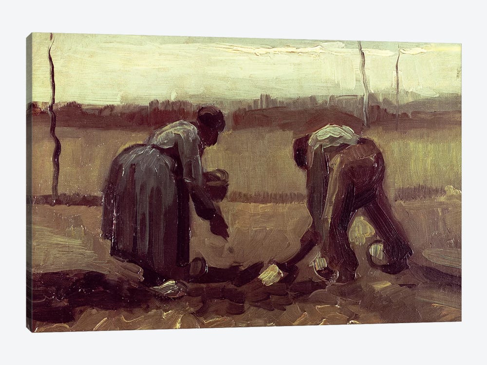 Two Peasants Planting Potatoes, 1885 1-piece Canvas Art Print