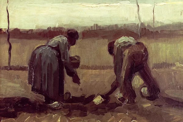 Vincent van Gogh: Two Peasants Planting Potatoes, 1885 by Vincent van Gogh