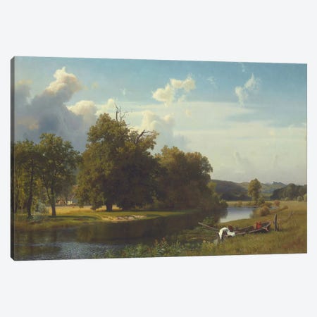 A River Landscape, Westphalia, 1855 Canvas Print #BMN6526} by Albert Bierstadt Art Print