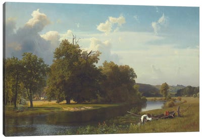 A River Landscape, Westphalia, 1855 Canvas Art Print - Albert Bierstadt