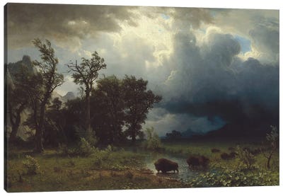 Buffalo Trail: The Impending Storm, 1869 Canvas Art Print - Hudson River School Art