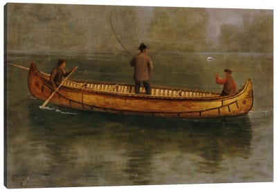 Fishing From A Canoe Canvas Art Print - Canoe Art