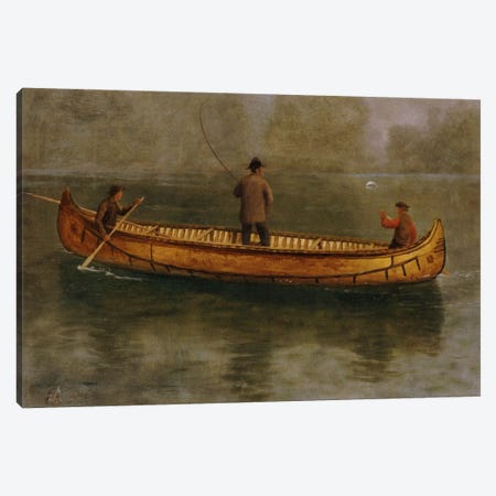 Fishing From A Canoe Canvas Print #BMN6535} by Albert Bierstadt Canvas Artwork