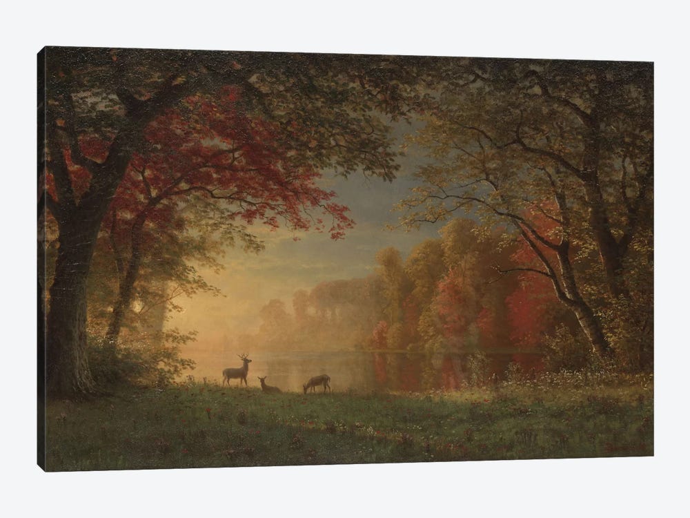 Indian Sunset: Deer By A Lake., c.1880-90 1-piece Art Print
