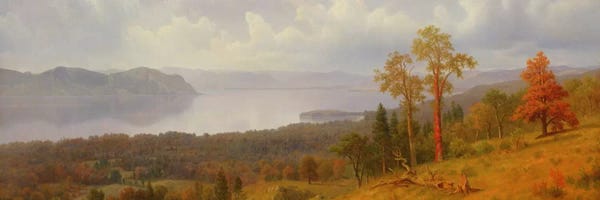 Albert Bierstadt: View On The Hudson Looking Across The Tappen Zee Towards Hook Mountain, 1866 by Albert Bierstadt