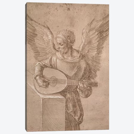 Angel Playing A Lute, 1491 Canvas Print #BMN6556} by Albrecht Dürer Canvas Wall Art