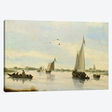 Sailing Boats on a River, 1640-49  Canvas Print #BMN655} by Salomon van Ruysdael Canvas Art