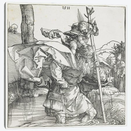 Saint Christopher, 1511 Canvas Print #BMN6580} by Albrecht Dürer Canvas Wall Art