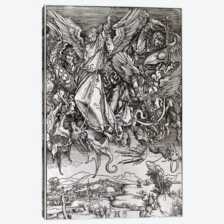 St. Michael And The Dragon (Latin Edition), 1511 Canvas Print #BMN6585} by Albrecht Dürer Canvas Art Print