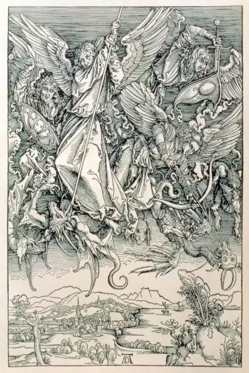 St. Michael Battling With The Dragon (Illustration From The Apocalypse)