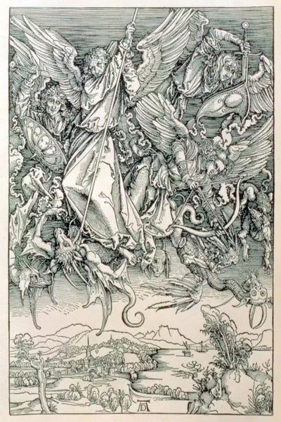 Renaissance: St. Michael Battling With The Dragon (Illustration From The Apocalypse) by Albrecht Dürer