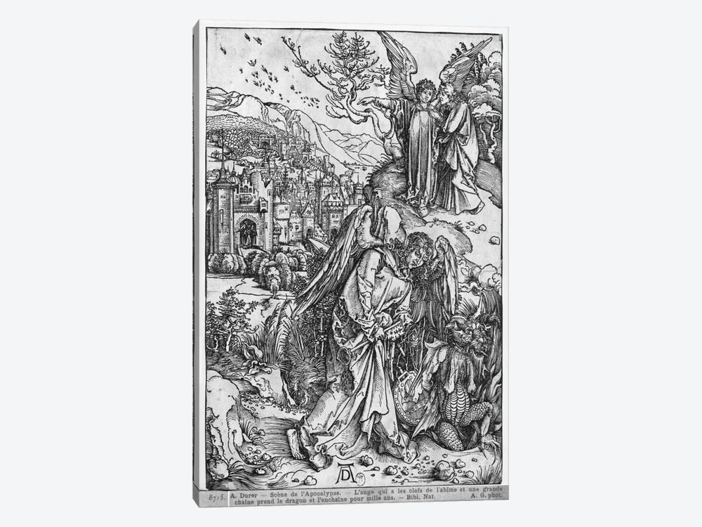 The Angel Holding The Keys Of The Abyss And A Big Chain, Enchains The Dragon For A Thousand Years (The Apocalypse - Latin Ed.) by Albrecht Dürer 1-piece Canvas Art Print