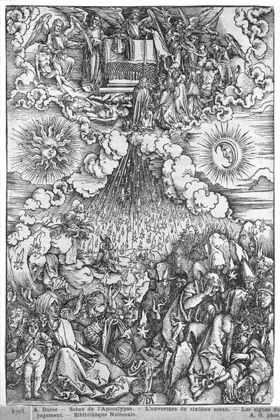 The Opening Of The Fifth And Sixth Seals (Illustration From The Apocalypse - Latin Edition) by Albrecht Dürer framed canvas print