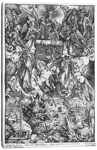 The Opening Of The Seventh Seal, The Seven Angels With The Trumpets (Illustration From The Apocalypse - Latin Edition) Canvas Art Print - Albrecht Durer