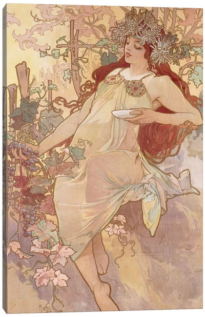 Autumn (Automne), c.1896 Canvas Art Print - Alphonse Mucha