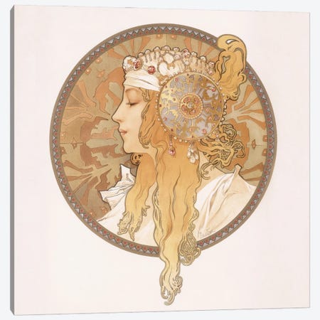 Byzantine Head Of A Blonde Maiden, c.1897 Canvas Print #BMN6613} by Alphonse Mucha Canvas Wall Art