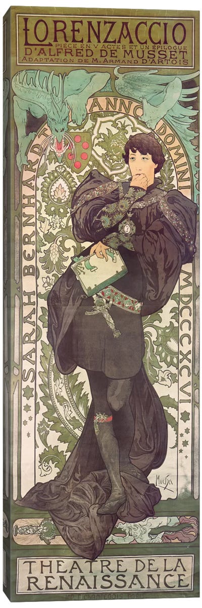 Lorenzaccio I (Featuring Sarah Bernhardt), 1896 Canvas Art Print - Alphonse Mucha