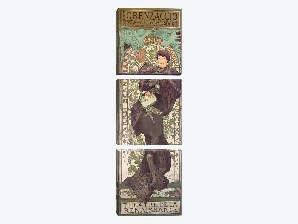 Lorenzaccio I (Featuring Sarah Bernhardt), 1896 by Alphonse Mucha 3-piece Canvas Artwork