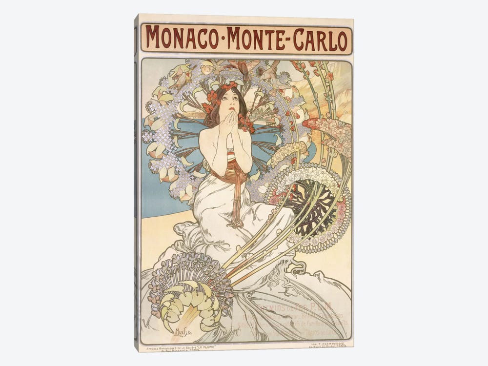 Monaco, Monte Carlo, 1897 by Alphonse Mucha 1-piece Canvas Artwork