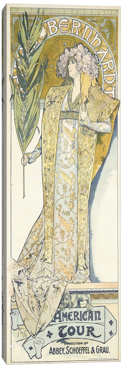 Sarah Bernhardt, American Tour, 1895 Canvas Art Print - Alphonse Mucha