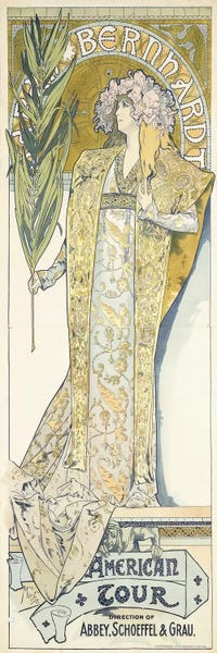 Art Nouveau: Sarah Bernhardt, American Tour, 1895 by Alphonse Mucha