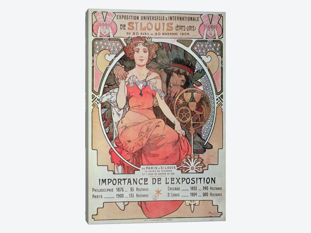 1904 World Fair (St. Louis, United States) Advertisement by Alphonse Mucha 1-piece Canvas Artwork