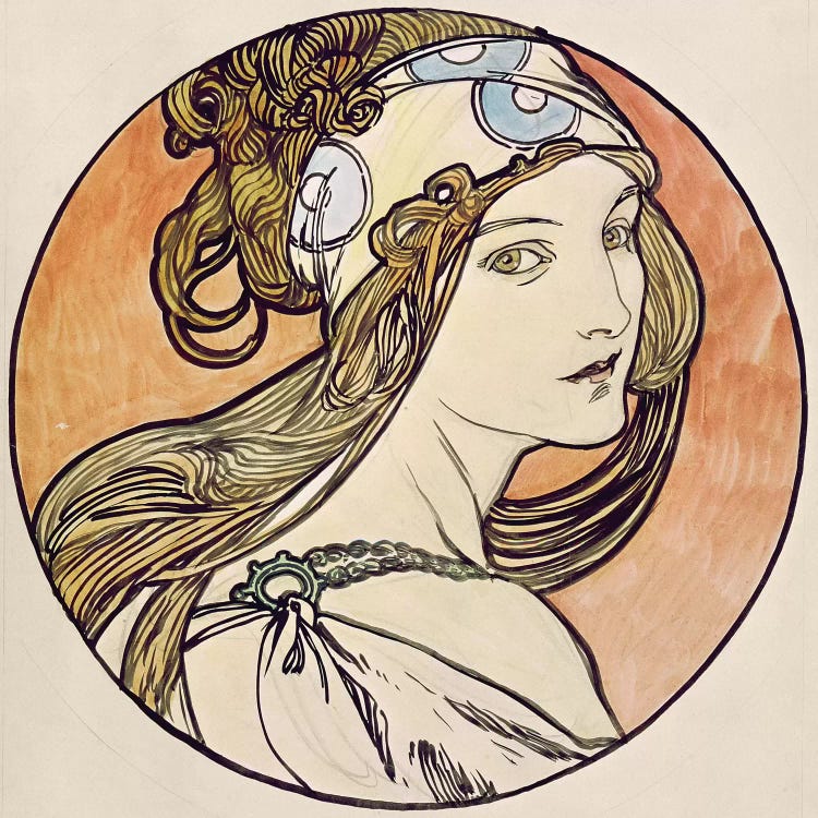 Woman With A Headscarf by Alphonse Mucha wall art