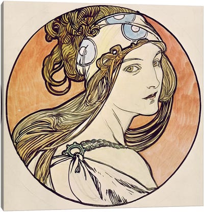 Woman With A Headscarf Canvas Art Print - Alphonse Mucha
