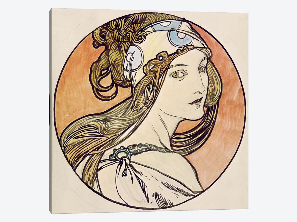 Woman With A Headscarf by Alphonse Mucha 1-piece Canvas Art