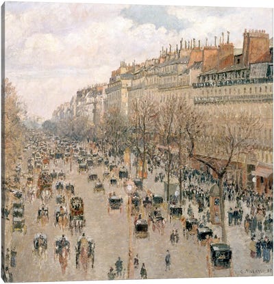 Boulevard Montmartre, Afternoon, Sun, 1897 Canvas Art Print - Village & Town Art