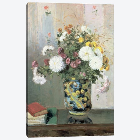 Bouquet Of Flowers, Chrysanthemums In A Chinese Vase Canvas Print #BMN6646} by Camille Pissarro Canvas Wall Art