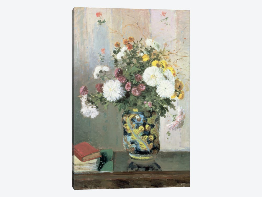 Bouquet Of Flowers, Chrysanthemums In A Chinese Vase by Camille Pissarro 1-piece Canvas Art Print
