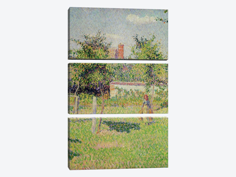 Detail Of Center, Woman In The Meadow At Eragny, Spring, 1887 3-piece Canvas Wall Art