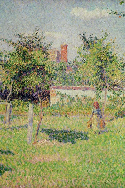 Camille Pissarro: Detail Of Center, Woman In The Meadow At Eragny, Spring, 1887 by Camille Pissarro