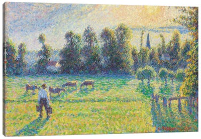 Pasture, Sunset, Eragny, 1890 Canvas Art Print - Camille Pissarro