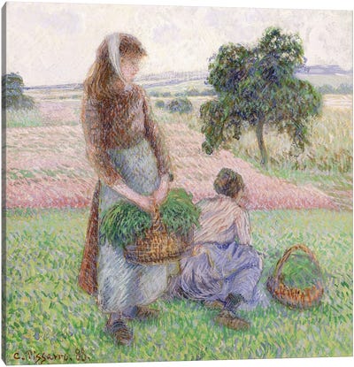 Peasants Carrying Baskets, 1888 Canvas Art Print - Camille Pissarro