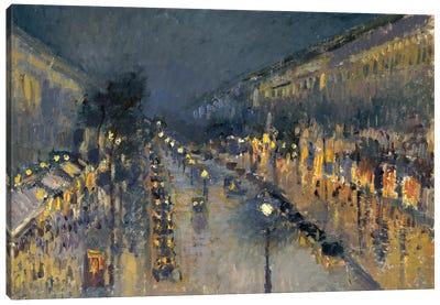 The Boulevard Montmartre At Night, 1897 Canvas Art Print - Camille Pissarro