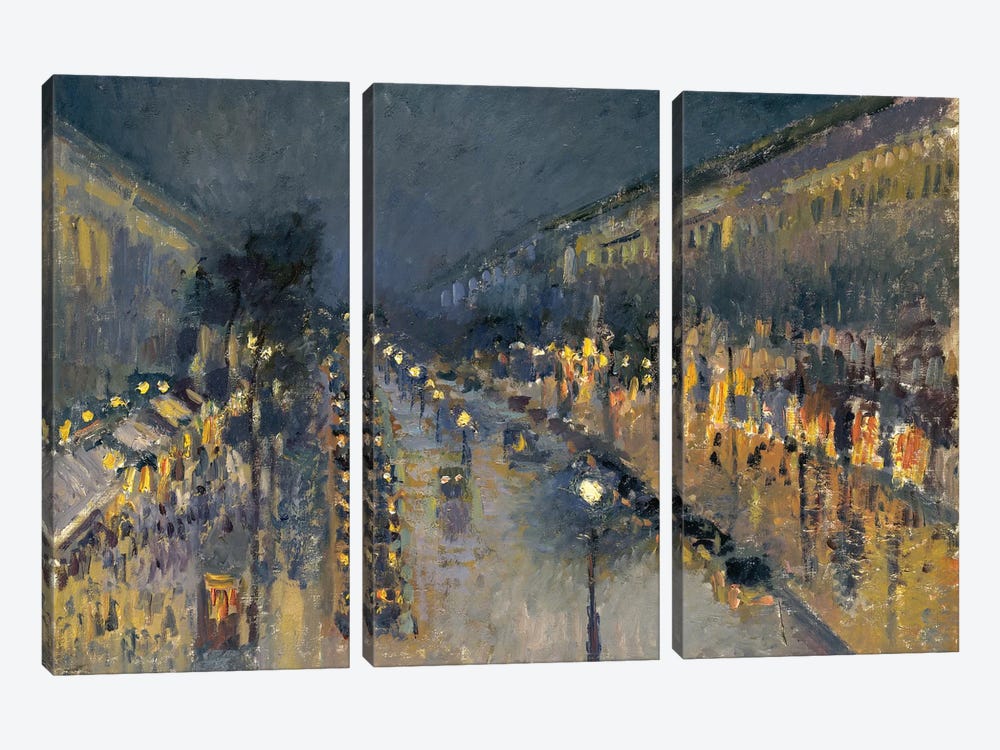 The Boulevard Montmartre At Night, 1897 3-piece Canvas Wall Art