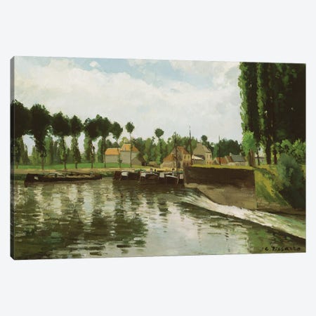 The Lock At Pontoise, 1869-70 Canvas Print #BMN6695} by Camille Pissarro Canvas Print