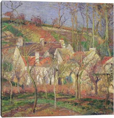 The Red Roofs (Corner Of A Village), Winter, 1877 Canvas Art Print - Camille Pissarro
