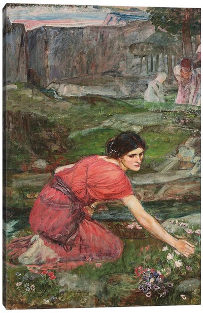 Study For Maidens Picking Flowers By A Stream, c.1909-14 Canvas Art Print - John William Waterhouse