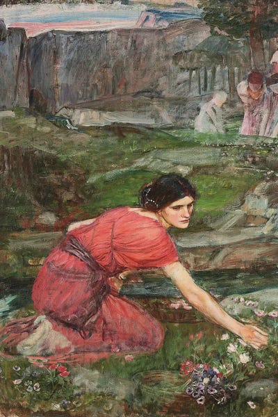 Pre-Raphaelite: Study For Maidens Picking Flowers By A Stream, c.1909-14 by John William Waterhouse