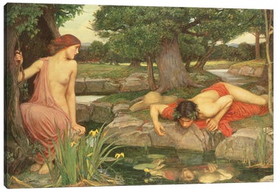 Echo And Narcissus, 1903 Canvas Art Print - Female Nude Art